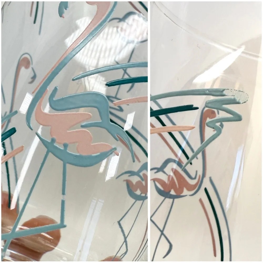 Vintage MCM 1960s Panache Flamingo Tumbler Highball Bar Glasses Set of 2